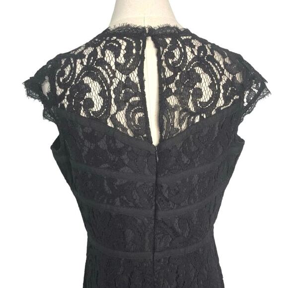 Adrianna Papell Dress Womens 6 Black Sheer Eyelash Lace Overlay V-Neck Sheath - Picture 4 of 10